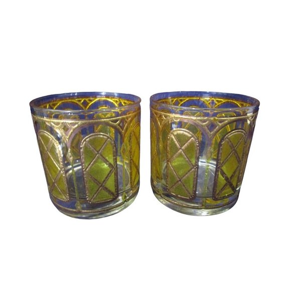 Mid Century Cocktail Martini Drinks Pitcher Set Stained Glass Yellow Gold EUC - Picture 12 of 16